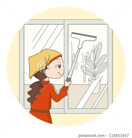 Woman cleaning windowpanes 118851657