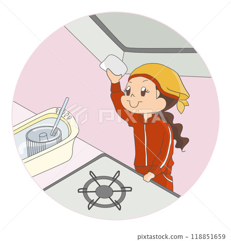 Woman cleaning the range hood 118851659