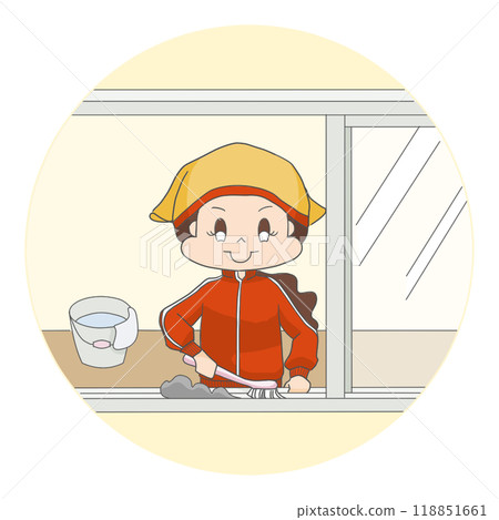 A woman cleaning window sashes 118851661