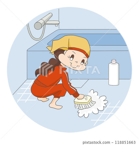 Woman cleaning bathroom tiles Woman cleaning bathroom tiles 118851663