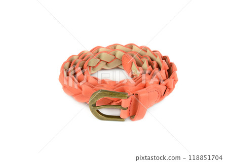 Leather women's belt isolated on white. Leather women's belt isolated on white. 118851704
