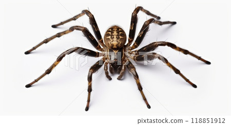 Closeup of a Spider on a white background, highlighting details and textures. Scary Insect Halloween Decor 118851912