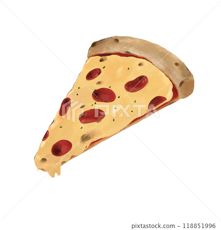 義大利辣香腸披薩[pepperoni_basil]切片的簡單插圖 118851996
