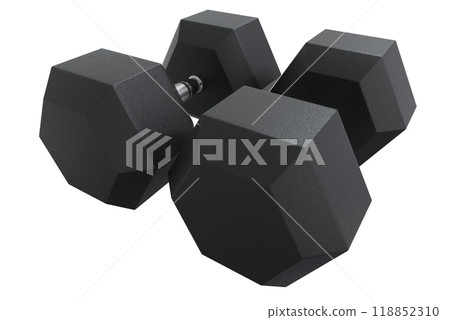 Blank Two Hex Dumbbells, weightlifting gym equipment Blank Two Hex Dumbbells, weightlifting gym equipment 118852310