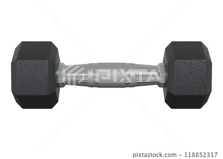 Blank Hex Dumbbell, weightlifting gym equipment side view Blank Hex Dumbbell, weightlifting gym equipment side view 118852317
