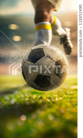 Vertical poster with ball, football game advertisement, sports advertising idea 118852490