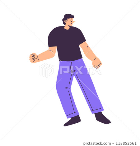 Man Character Dancing Moving Body at Music Tunes Vector Illustration Man Character Dancing Moving Body at Music Tunes Vector Illustration 118852561