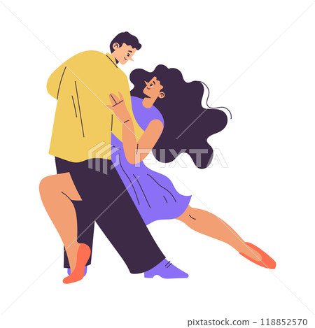 Partner Dance with Man and Woman Character Moving Body to Music Vector Illustration Partner Dance with Man and Woman Character Moving Body to Music Vector Illustration 118852570