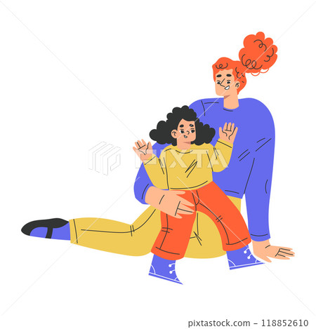 Mom with Daughter Sit on Floor Enjoy Recreation Activity Together Vector Illustration Mom with Daughter Sit on Floor Enjoy Recreation Activity Together Vector Illustration 118852610