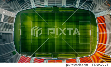 Bird's eye view of the stadium, preparations for rugby or football competitions 118852771
