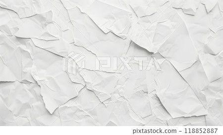 Close up of crumpled white paper in monochrome photography 118852887
