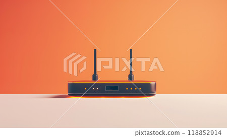Wireless Router with Antennas on Orange Background 118852914