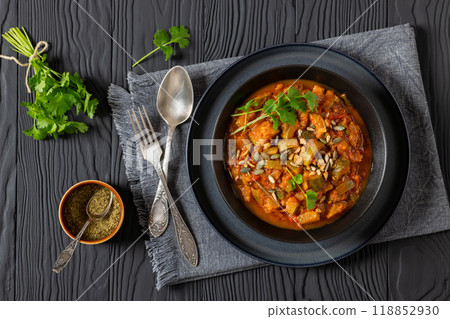 healthy zucchini stew in tomato sauce, top view healthy zucchini stew in tomato sauce, top view 118852930