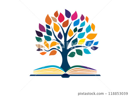 A Plant with colorful leaves emerges from the pages of an open book 118853039