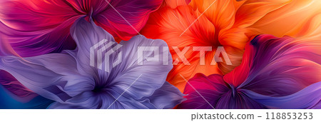 Abstract art nouveau design of intertwined bright hibiscus flowers, blurred background 118853253