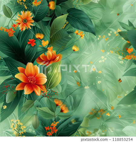 Seamless pattern with flowers and leaves in art nouveau style 118853254