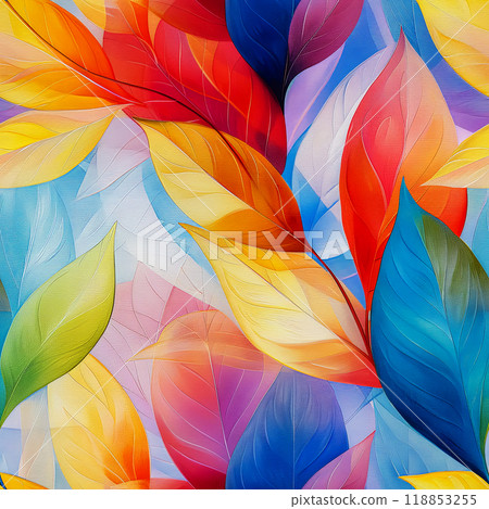Print of colorful autumn leaves, seamless pattern for interior 118853255