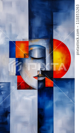 Vertical poster with portrait of woman and rising sun, print in blue tones, abstract design for mental and emotional health concept Vertical poster with portrait of woman and rising sun, print in blue tones, abstract design for mental and emotional health concept 118853263
