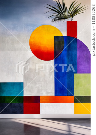 Using abstract abstract geometric pattern in the interior of public spaces, vertical poster Using abstract abstract geometric pattern in the interior of public spaces, vertical poster 118853268