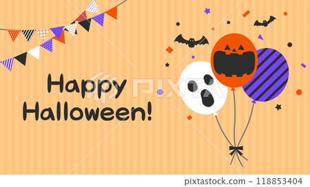 Cute Halloween balloons vector orange background illustration material [with text] [horizontal] 118853404