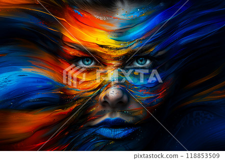 Abstract woman portrait made from rough strokes of paint, concept about mental health 118853509