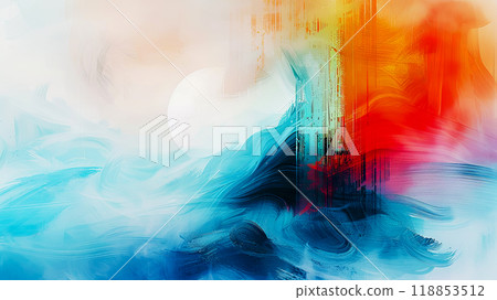 Abstract collage of stormy sea and sunset with cascading sun, mental health care concept Abstract collage of stormy sea and sunset with cascading sun, mental health care concept 118853512