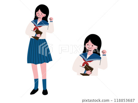 A high school girl in a sailor suit posing in a fist 118853687