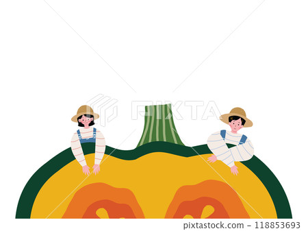 Little farmer man and woman riding pumpkin 118853693