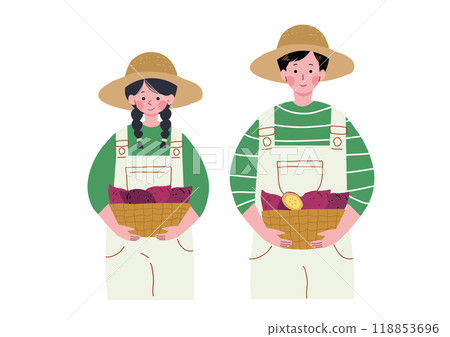 在紅薯農場工作的男女的插圖 118853696