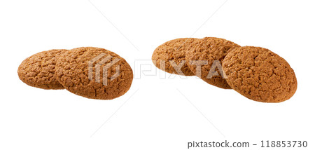 Oatmeal cookies. Round oatmeal cookies isolated on white background. Oatmeal cookies. Round oatmeal cookies isolated on white background. 118853730