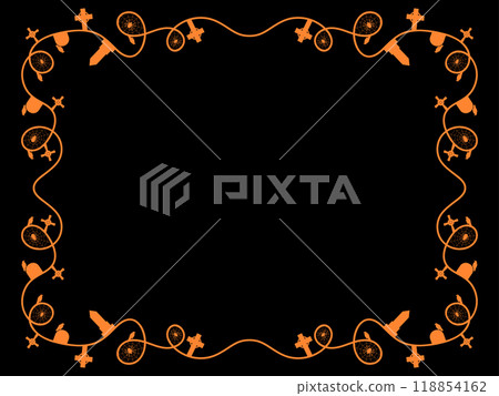 Halloween frame with space for text. Halloween frame with cobwebs, spiders, tombstones and crows. Design a template for invitations, leaflets and greeting cards. Vector illustration Halloween frame with space for text. Halloween frame with cobwebs, spiders, tombstones and crows. Design a template for invitations, leaflets and greeting cards. Vector illustration 118854162