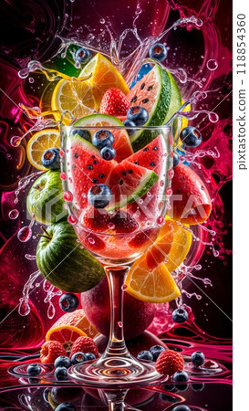 Fresh cocktail with fruits, ice and tropical juice 118854360