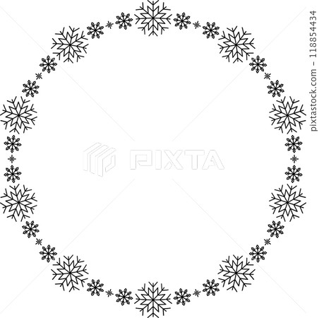 Snowflake circle frame. Winter snowflake round border. 118854434