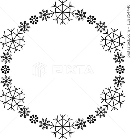 Snowflake circle frame. Winter snowflake round border. Snowflake circle frame. Winter snowflake round border. 118854440