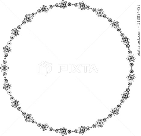 Snowflake circle frame. Winter snowflake round border. 118854455