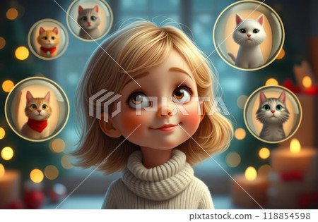 Girl dreams of a kitten for the New Year 118854598