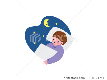 A boy sleeping in bed 118854741