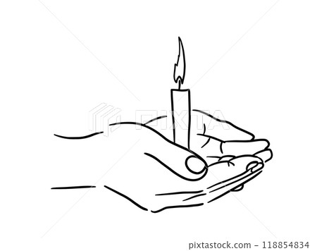 Candle in hands prayer. a religious symbol of faith in God. hand drawn. Not AI, Vector illustration 118854834