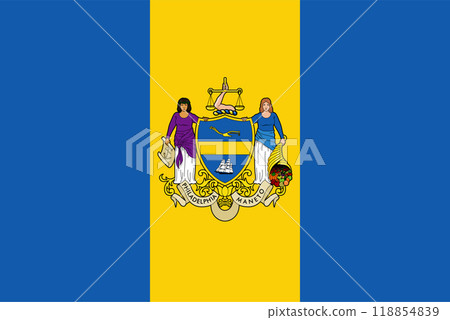 Flag of the city of Philadelphia County, Pennsylvania, USA, original colors and proportions. Illustration 118854839