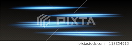 Blue speed lines, glowing magic rays, abstract neon lines. Lights in motion effect. 118854913