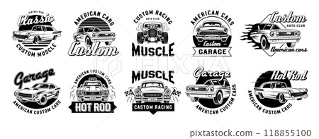 Muscle cars. Vehicles in retro style customizing cars illustration for emblem design recent vector hot rod pictures 118855100