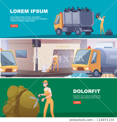 urban service. outdoor people in uniform cleaning and care self city. cleaning garbage vector horizontal banners urban service. outdoor people in uniform cleaning and care self city. cleaning garbage vector horizontal banners 118855130