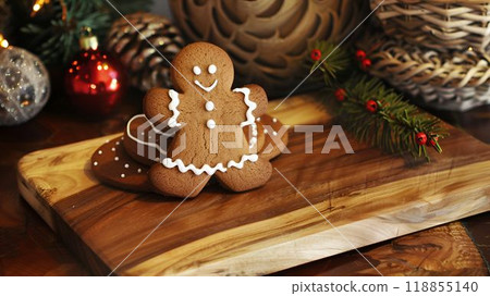Generative Ai illustration. Christmas homemade gingerbread cookies on wooden table 118855140