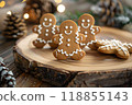 Generative Ai illustration. Christmas homemade gingerbread cookies on wooden table 118855143