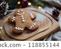Generative Ai illustration. Christmas homemade gingerbread cookies on wooden table 118855144