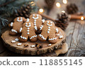Generative Ai illustration. Christmas homemade gingerbread cookies on wooden table 118855145