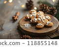 Generative Ai illustration. Christmas homemade gingerbread cookies on wooden table 118855148
