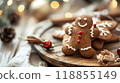 Generative Ai illustration. Christmas homemade gingerbread cookies on wooden table 118855149