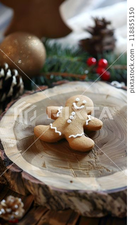 Generative Ai illustration. Christmas homemade gingerbread cookies on wooden table 118855150