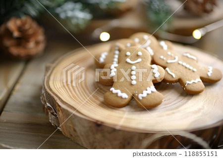 Generative Ai illustration. Christmas homemade gingerbread cookies on wooden table 118855151